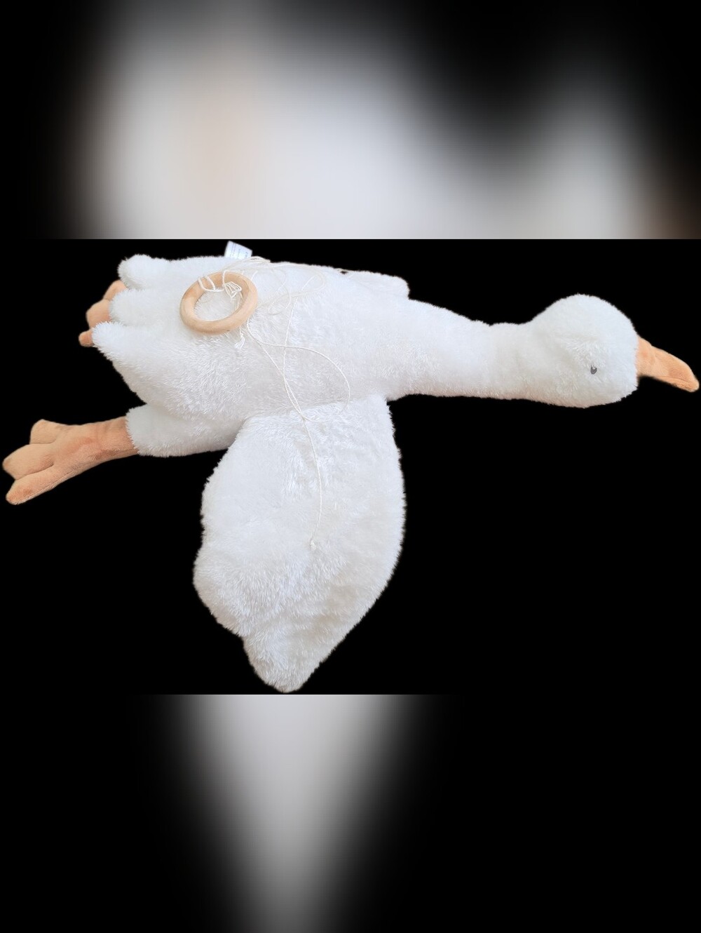 Creative Co-op White/Beige Plush Duck Hanging Stuffed Animal Decor Wood Ring